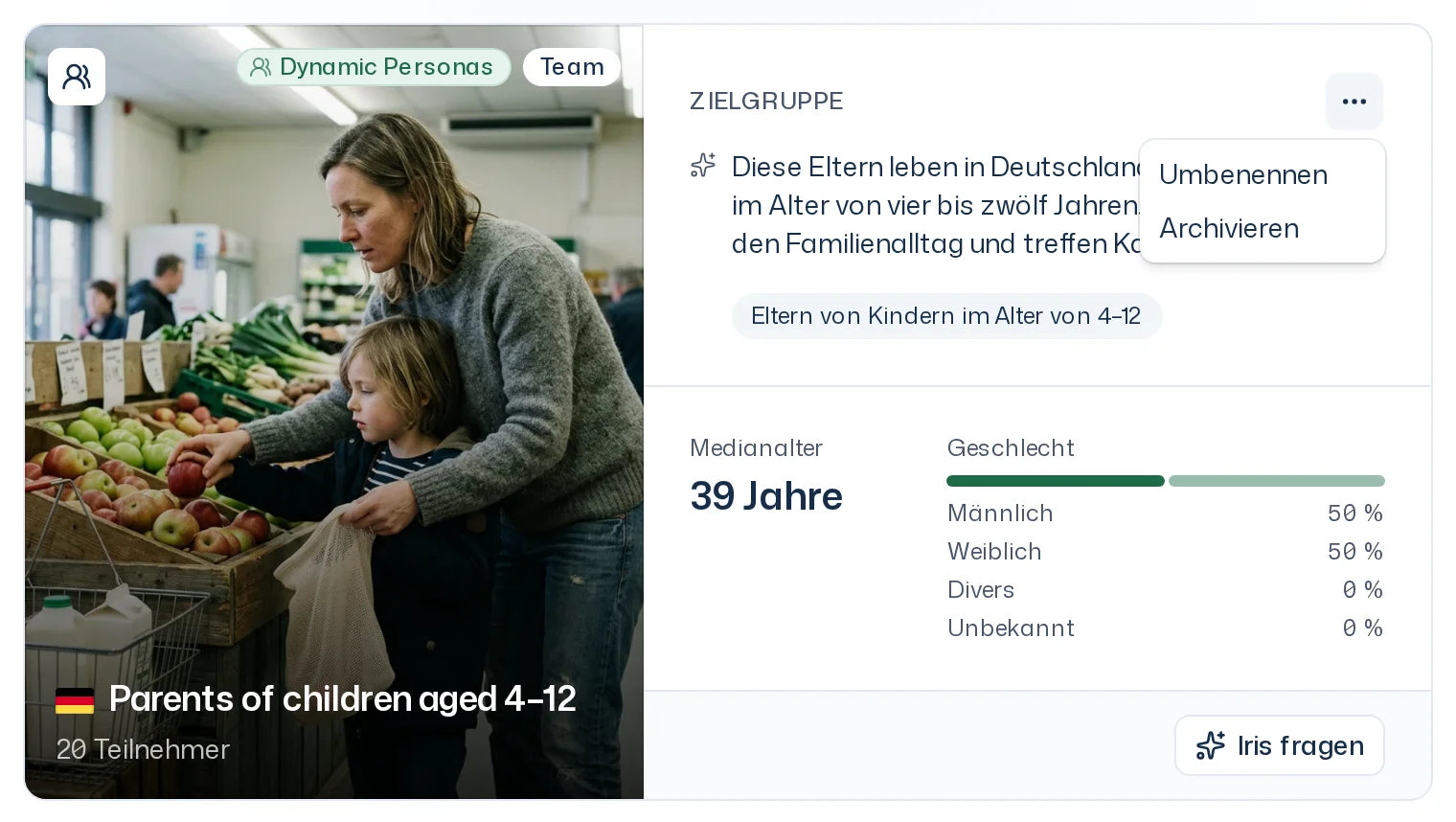 Panel-Karte eines Team-Panels mit geöffnetem Menü und den Einträgen Umbenennen und Archivieren