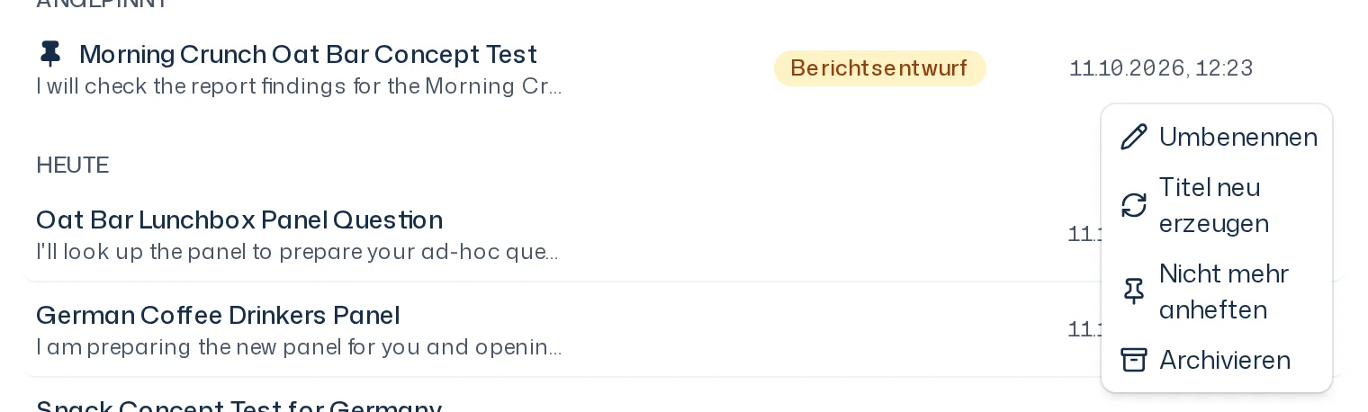 Geöffnetes Menü Thread-Aktionen mit Umbenennen, Titel neu erzeugen, Anheften und Archivieren