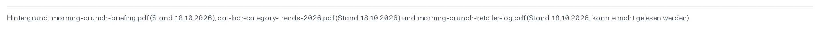 Fußzeile eines Berichts mit dem Wort Hintergrund und drei PDFs mit ihrem Stand, eines davon mit dem Zusatz konnte nicht gelesen werden