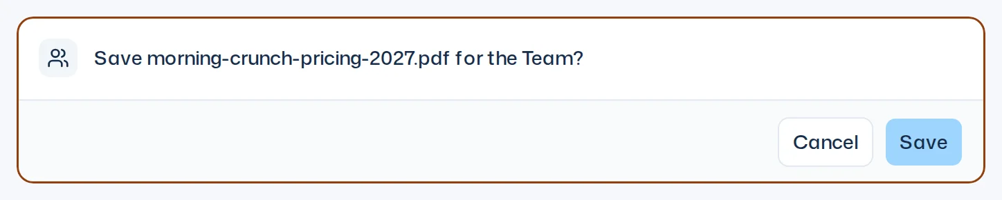 Question in the thread: Save file for the Team? with the buttons Cancel and Save