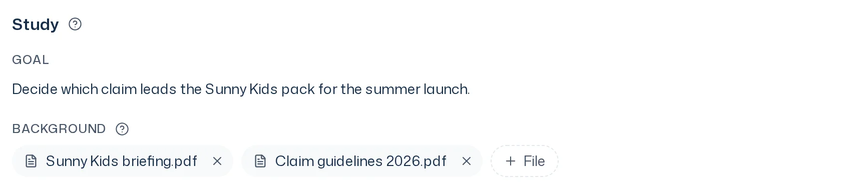 Study section in the Dock with the goal and below it the background of two PDFs and the File button